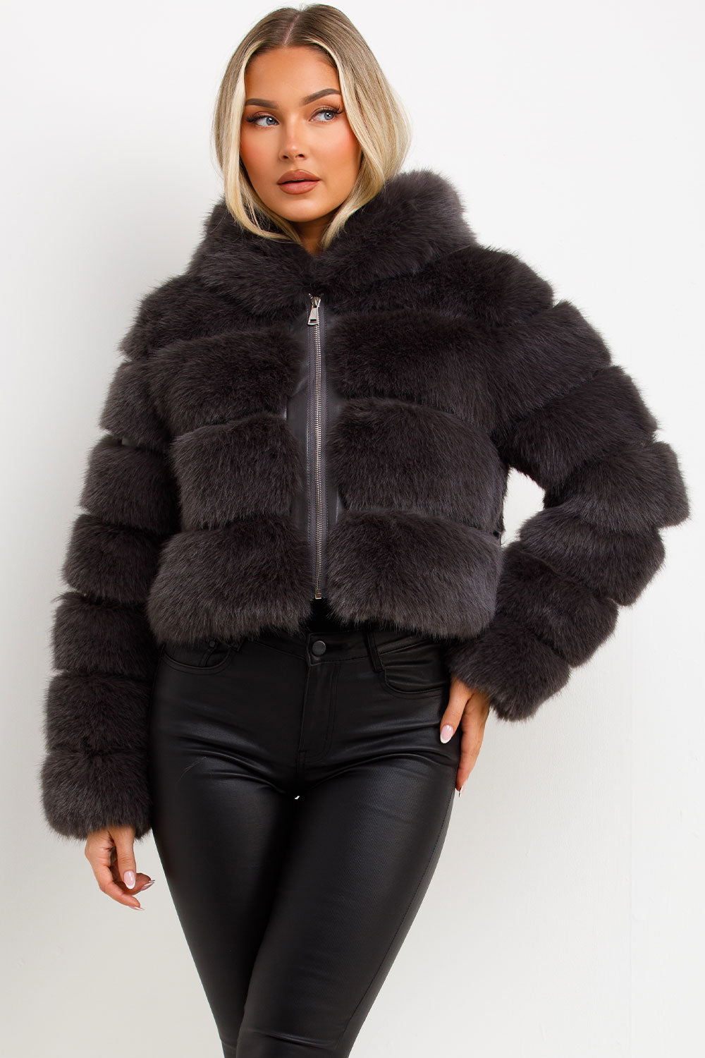 womens faux fur jacket with hood