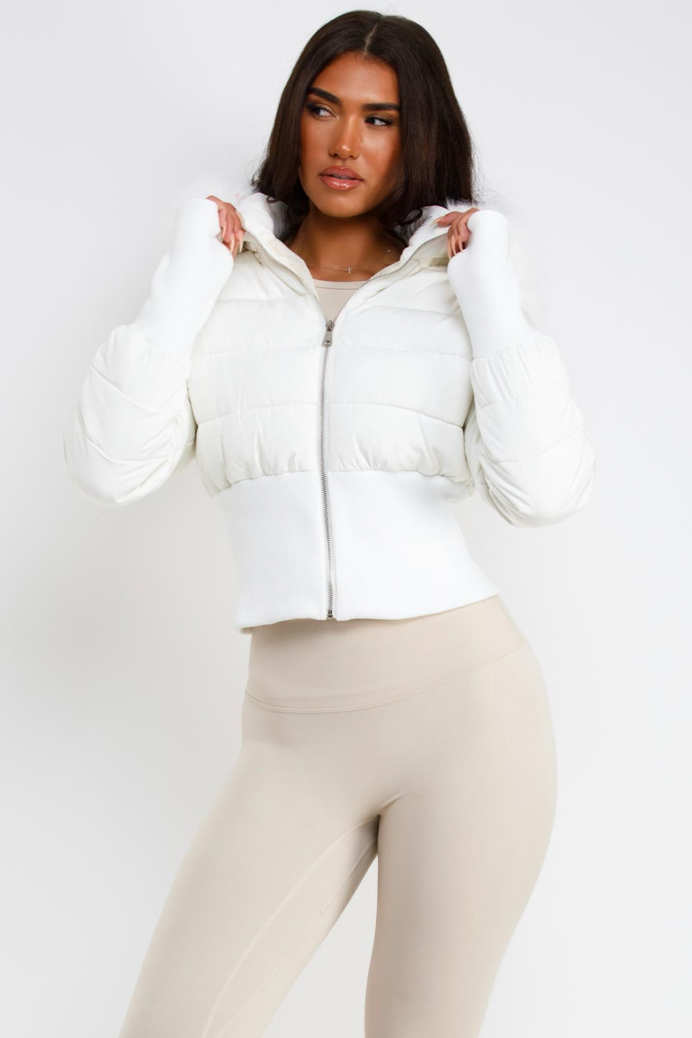 white faux fur hood padded puffer ski jacket for womens zara uk