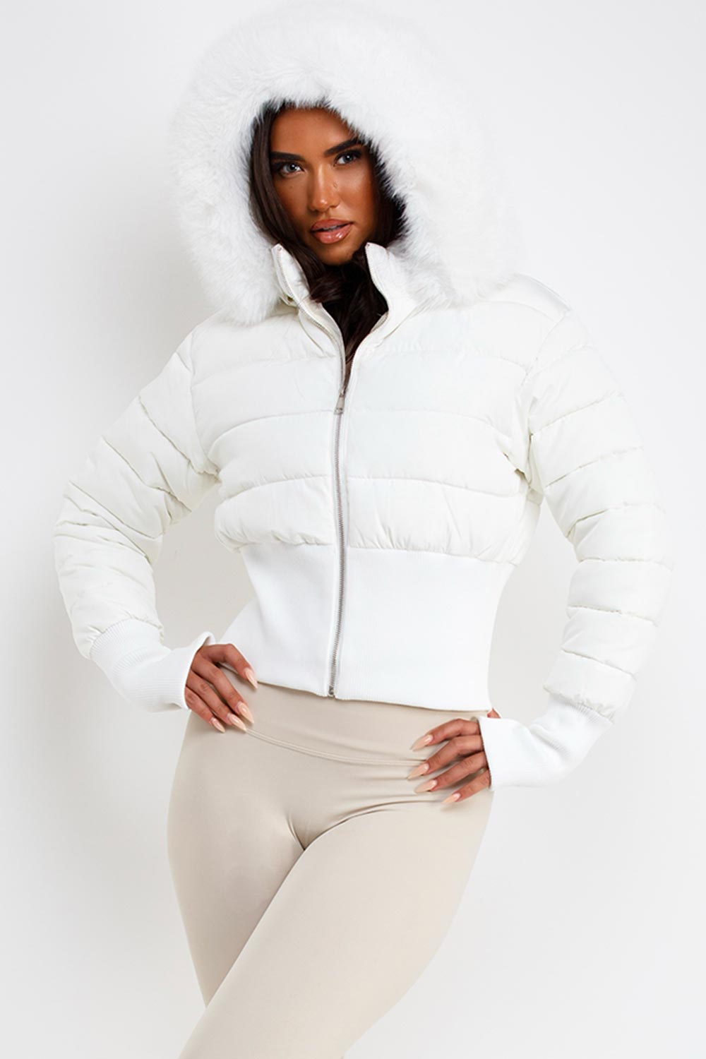 womens white ski jacket with fur hood styledup uk