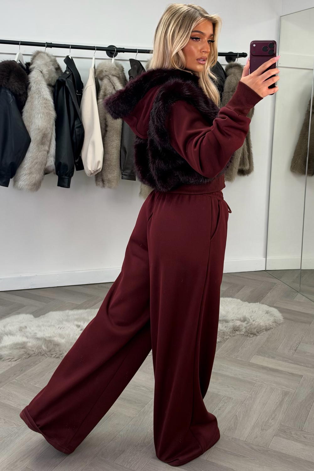 faux fur hoodie and joggers two piece co ord loungewear set for winter styledup uk sale
