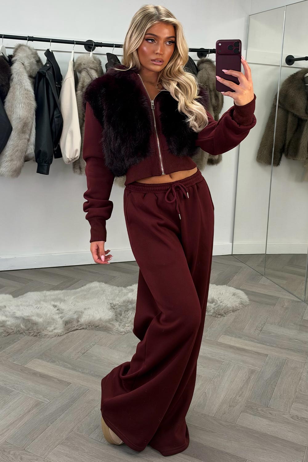 womens faux fur hoodie and joggers two piece co ord set styledup uk