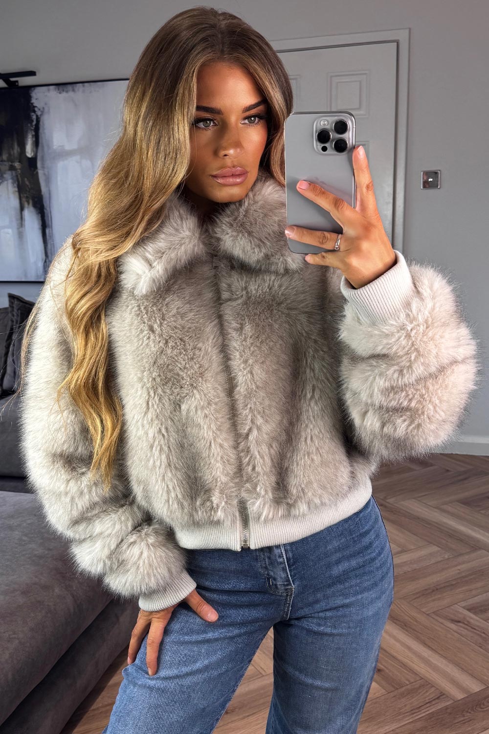 womens styledup faux fur jacket beige styledup uk