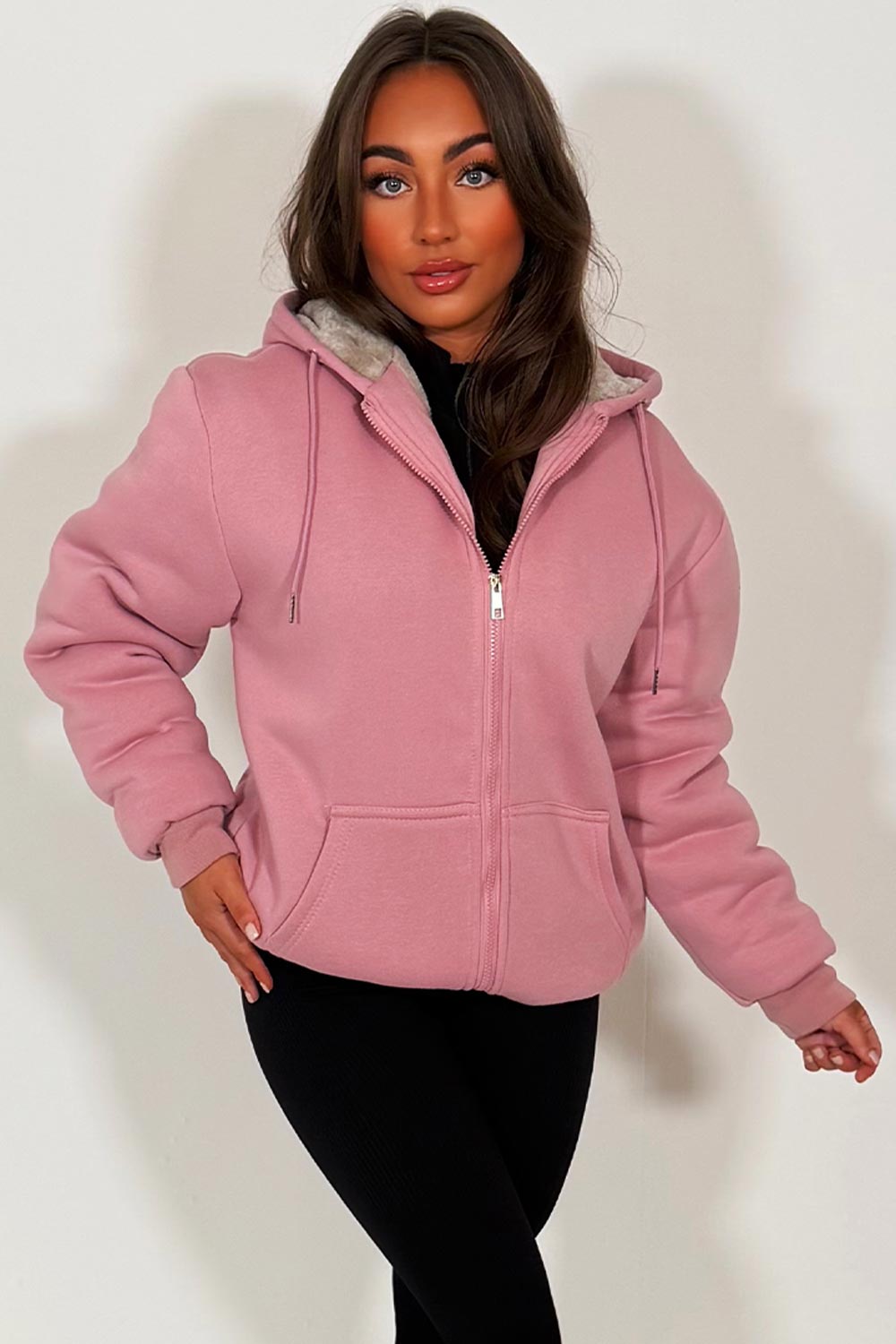 fur lined hooded sweatshirt for womens