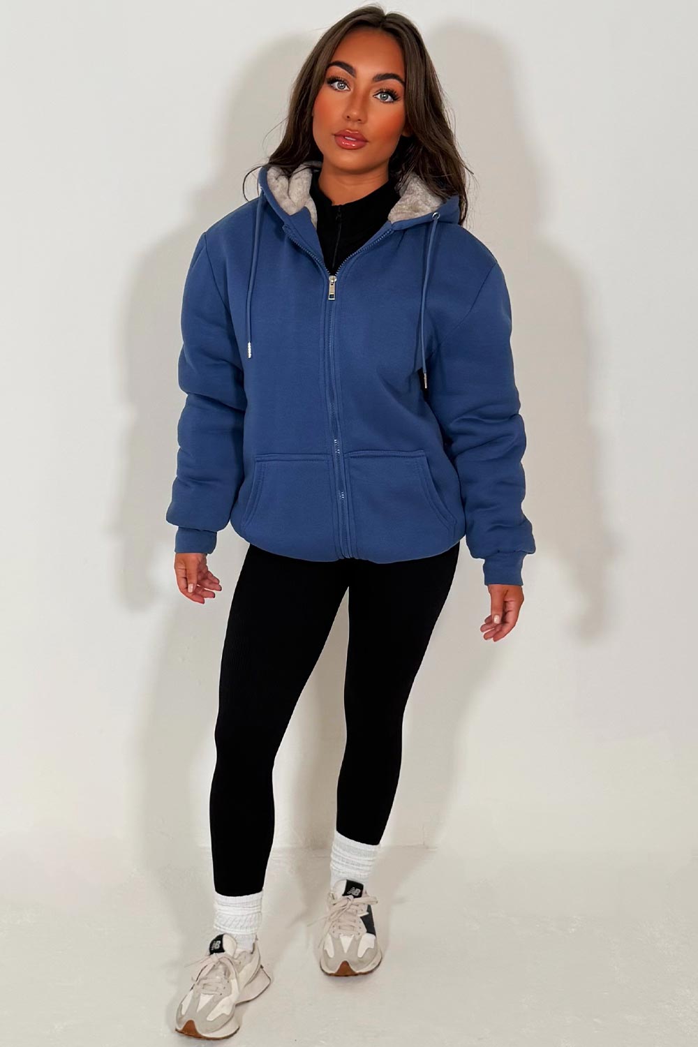 womens fur lined winter zip up hoodie casual loungewear top