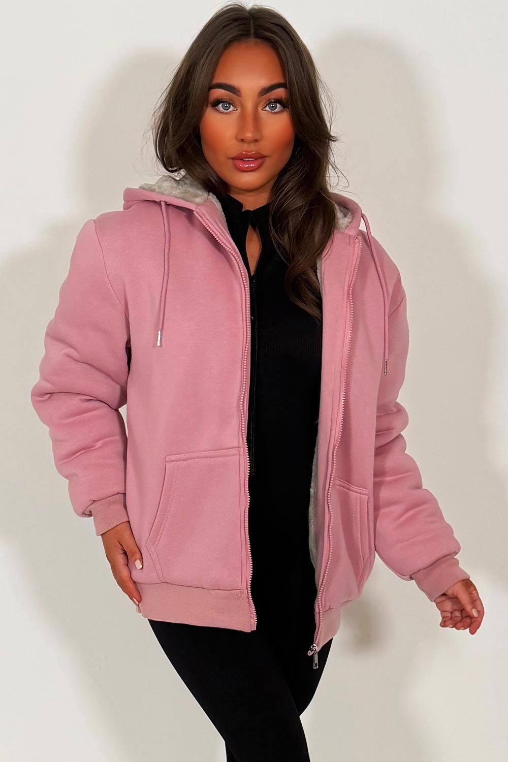 fur lined zip up hoodie for womens really warm and cosy