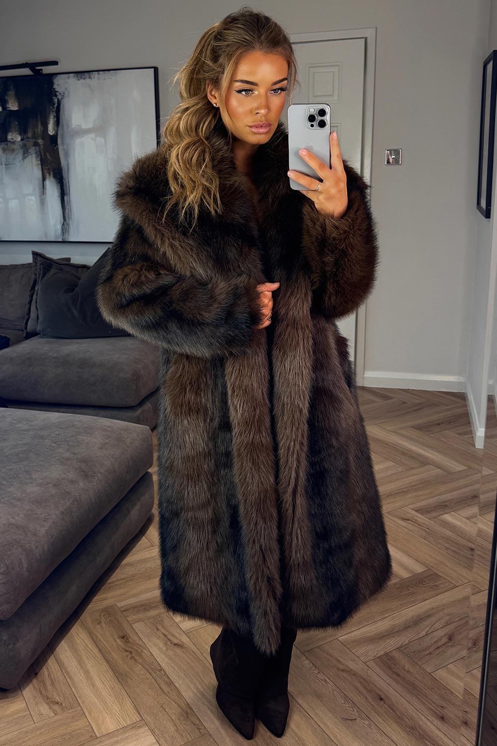 brown faux fur coat with collar styledup uk