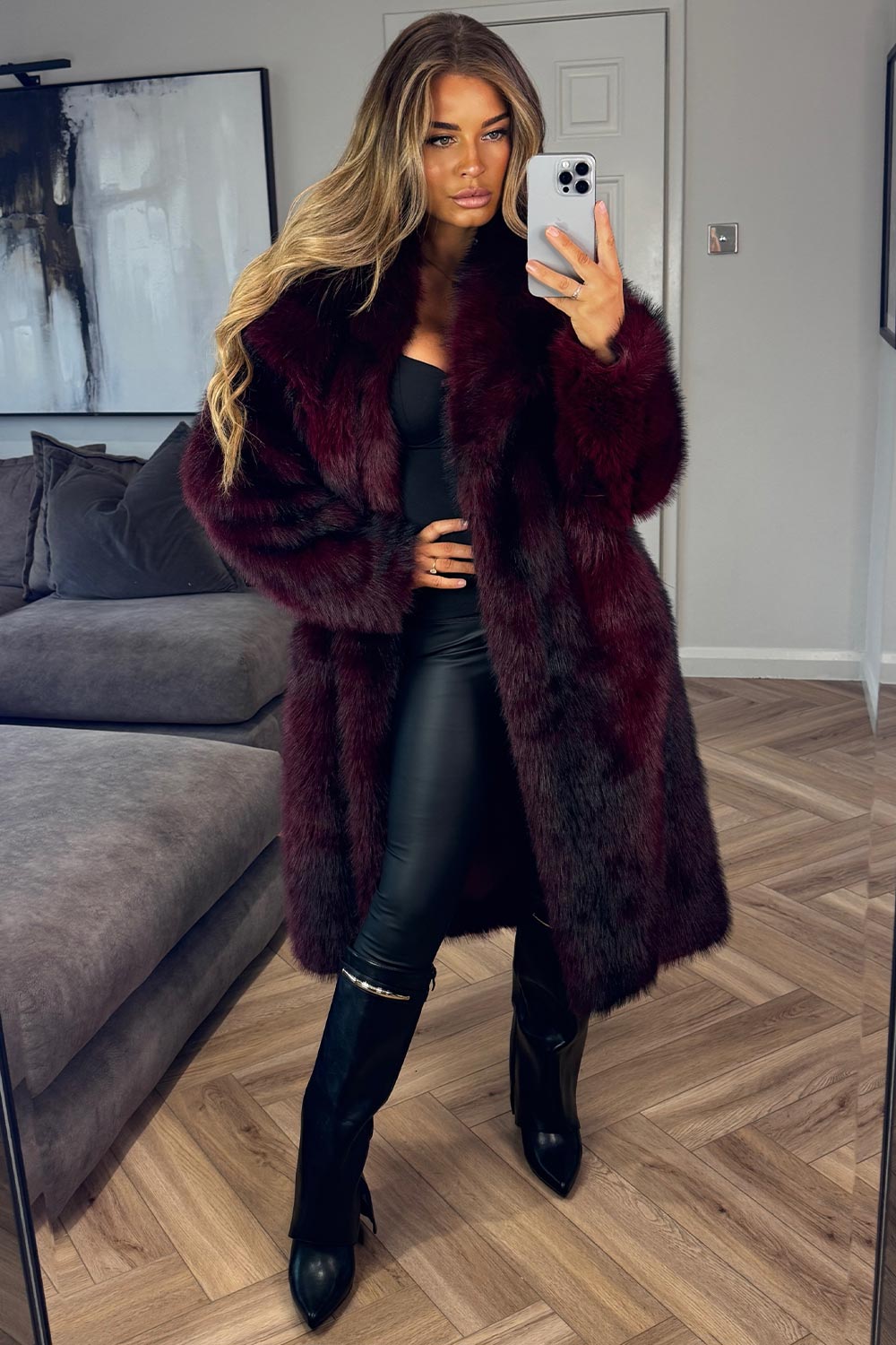 maxi fur coat burgundy styledup uk