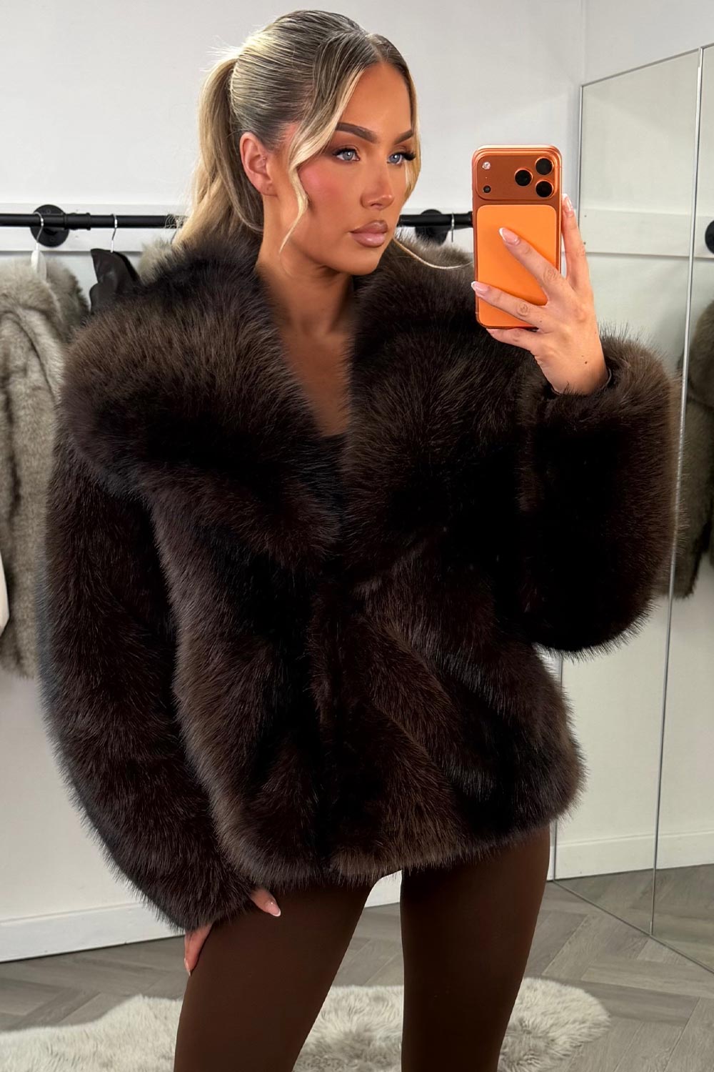 womens faux fur jacket brown zara uk