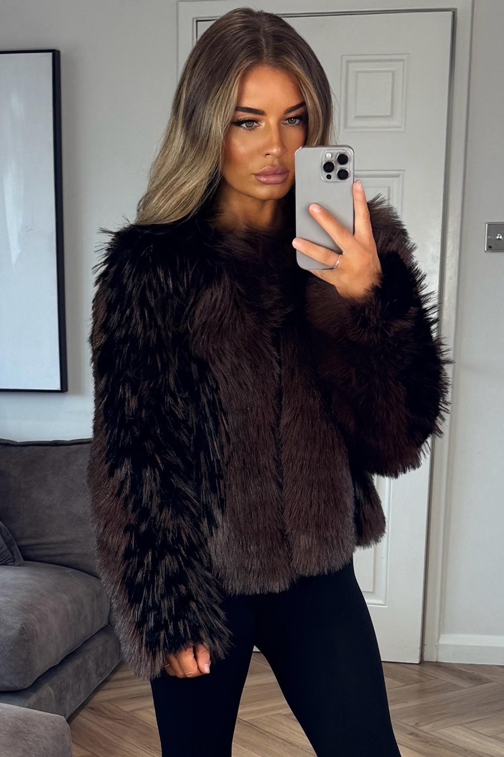 womens brown plush fur coat uk sale