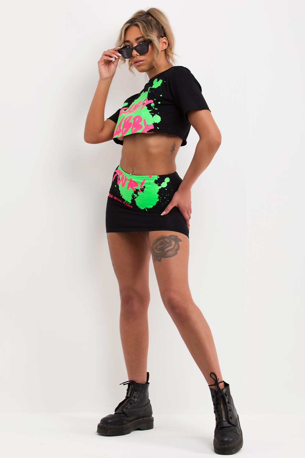 crop t shirt and mini bodycon skirt co ord festival outfit