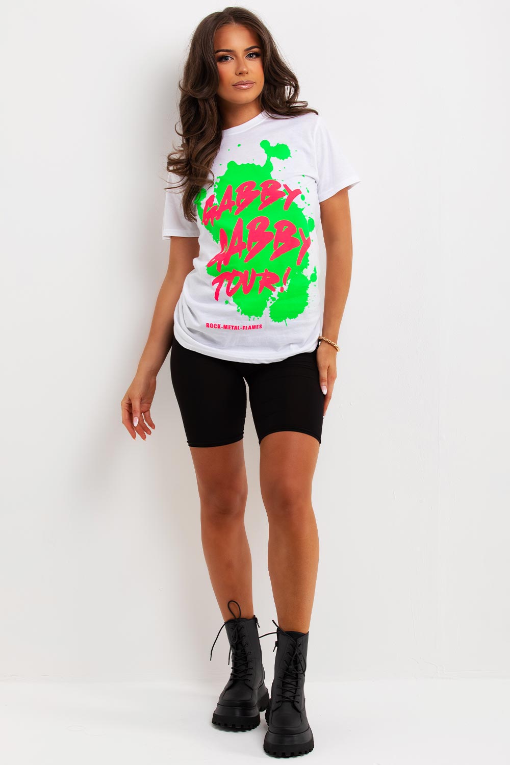 gabby gabby slogan neon graphic t shirt white