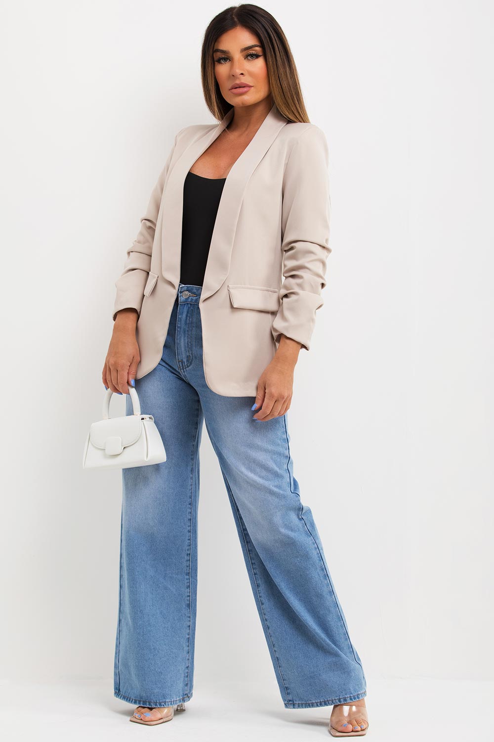 gathered sleeve blazer womens sale uk