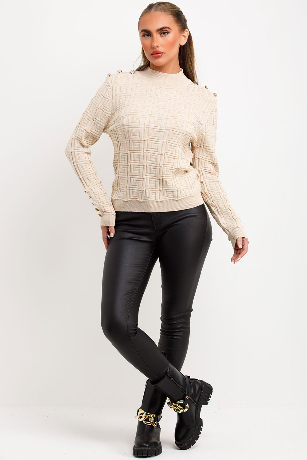 gold button knitted jumper occasion top