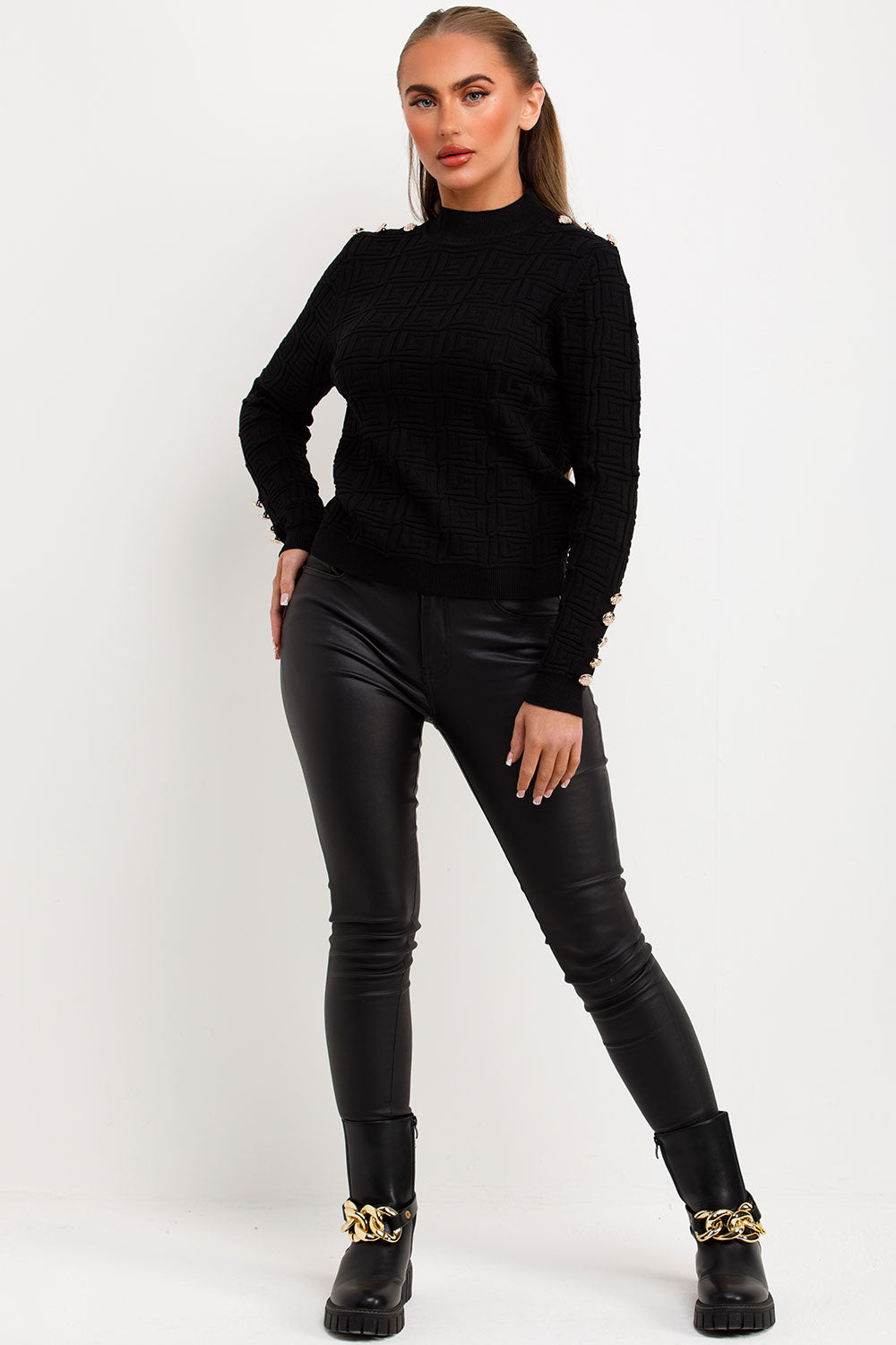 womens gold button christmas jumper knitted top styledup