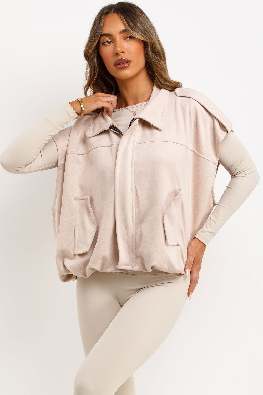 faux suede sleeveless jacket womens zara uk