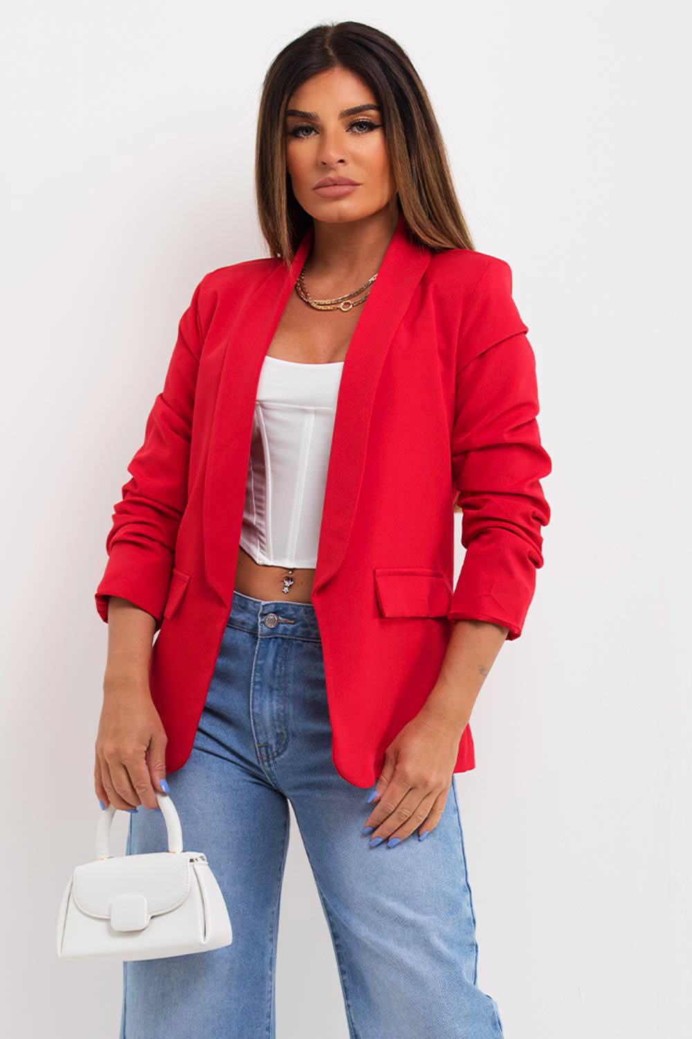 ruched sleeve blazer