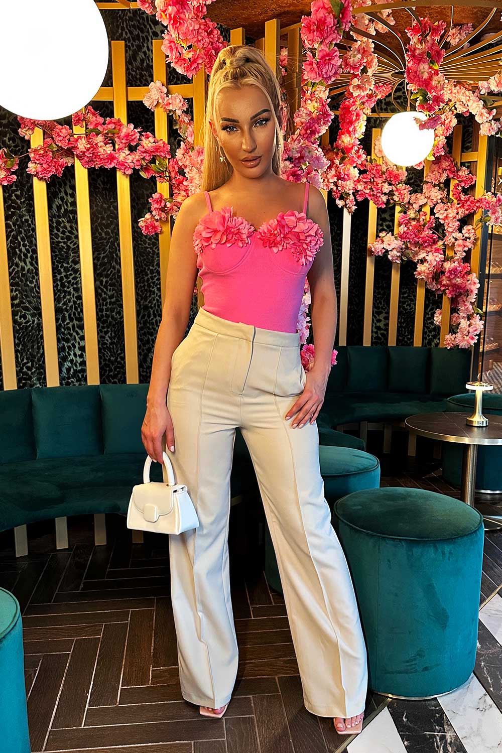 ribbed bodysuit with floral cup detail