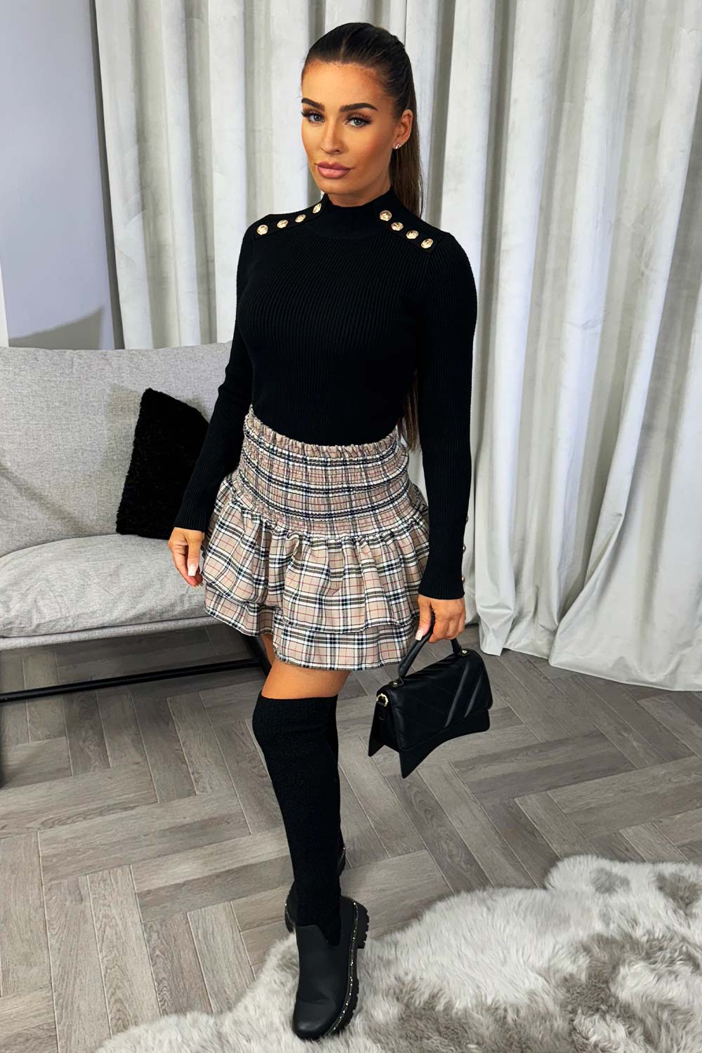 womens knitted jumper with gold buttons christmas going out new year party outfit