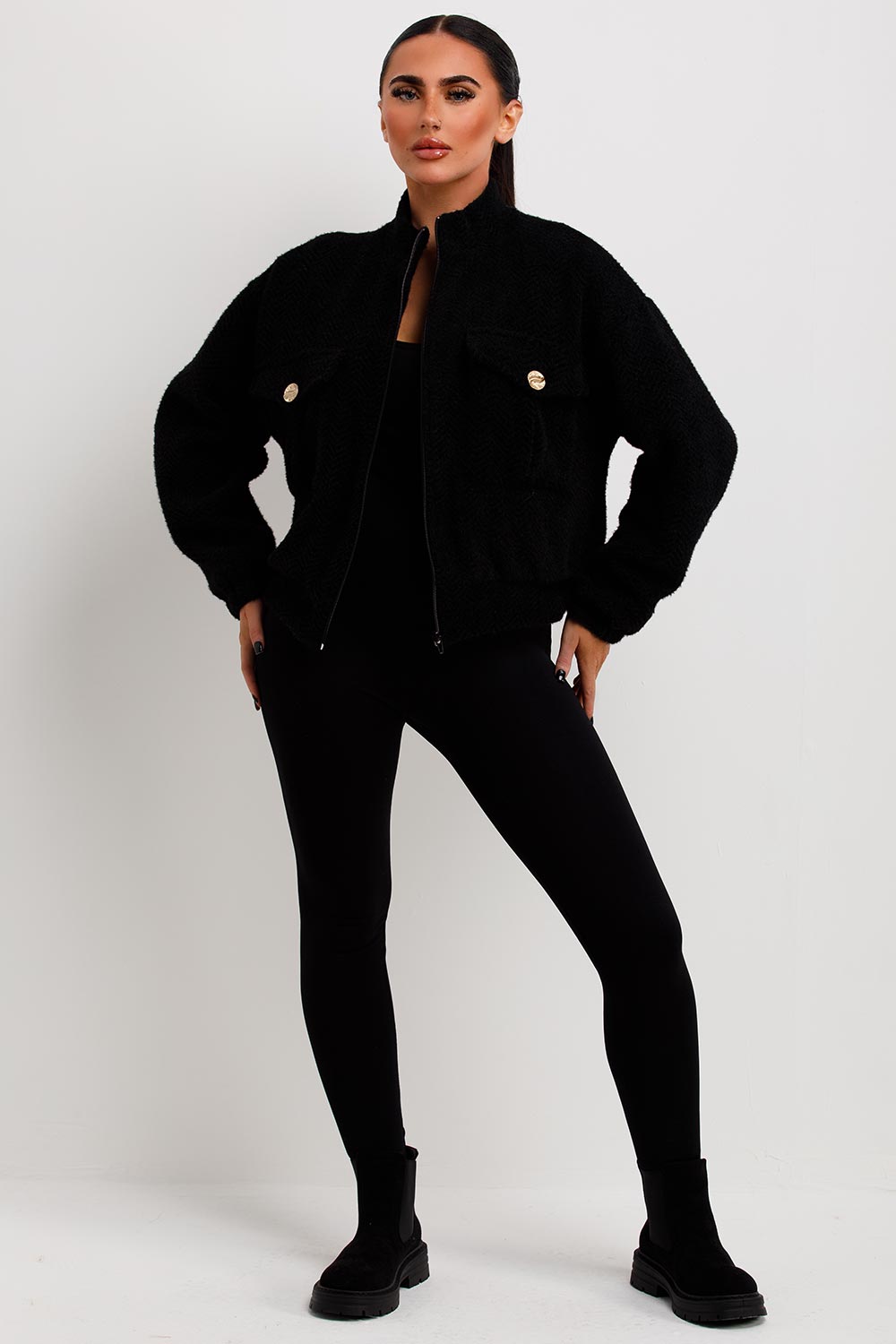 womens aviator bomber jacket black