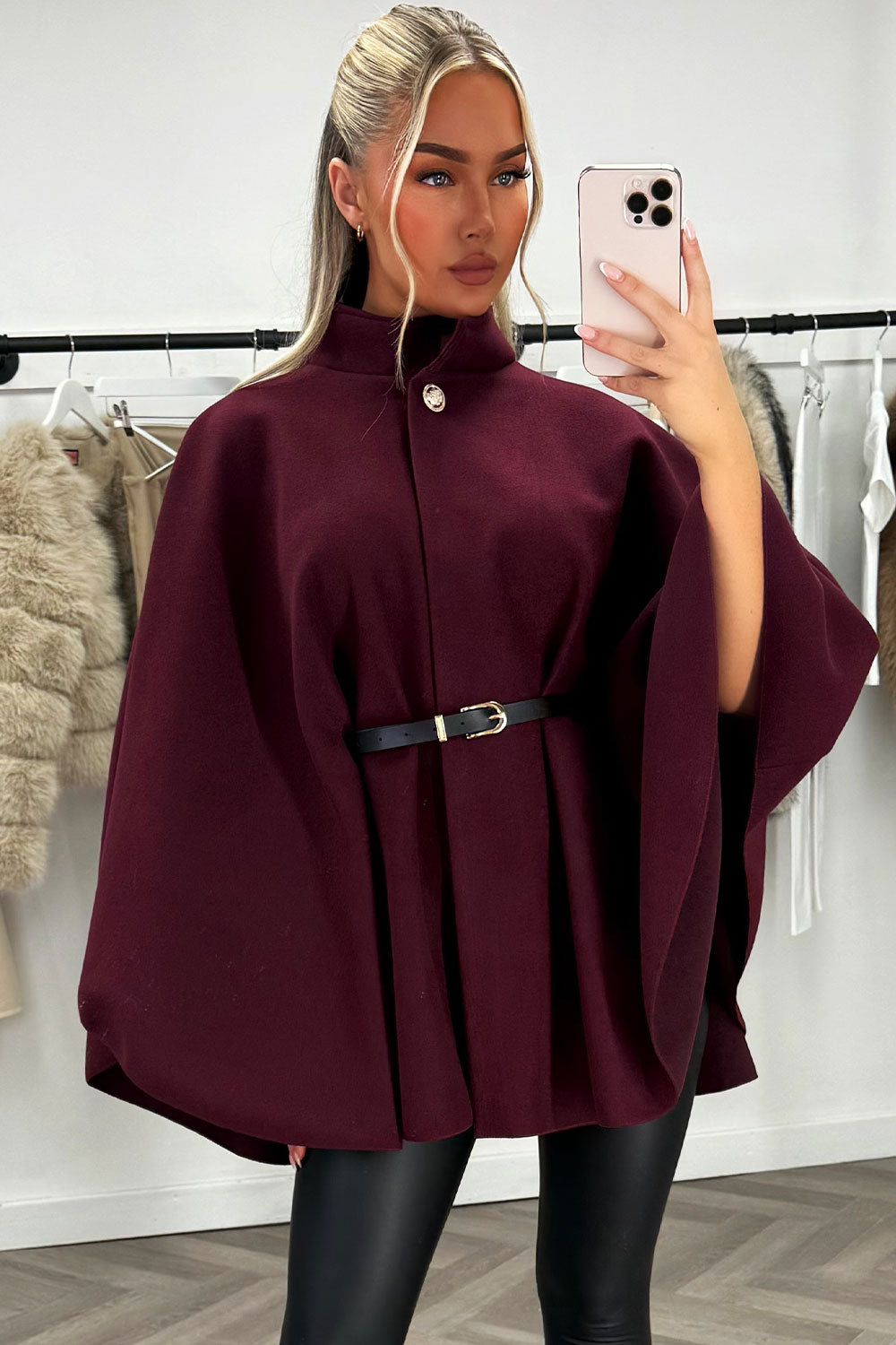 cape with belt christmas day outfit dressy poncho