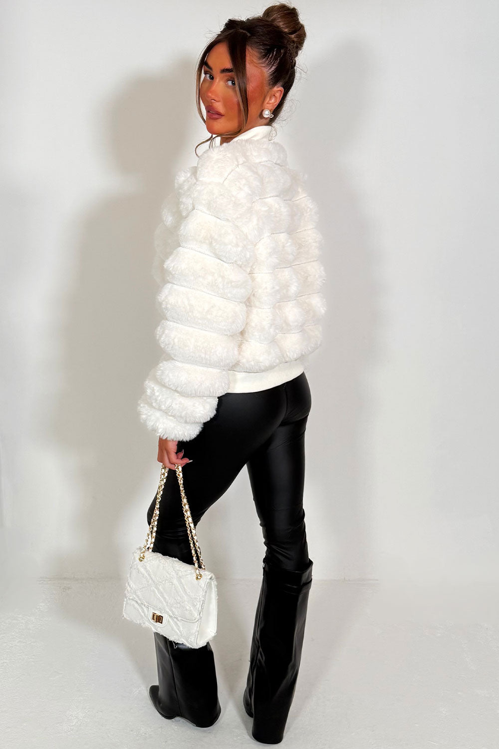 faux fur cardigan with gold buttons for womens christmas market outfit really nice jumper for winter