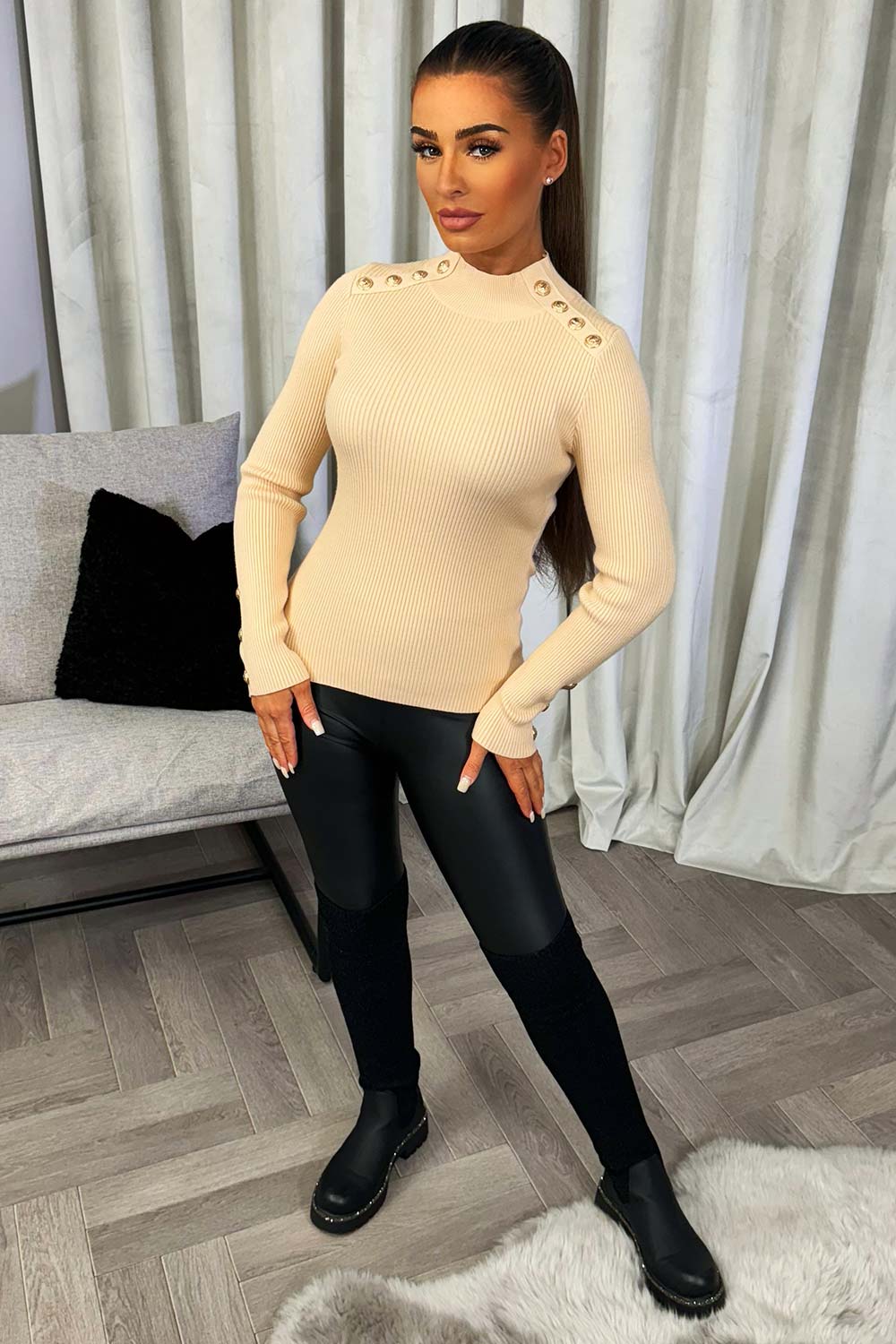 gold button jumper with long sleeves christmas going out new year outfit