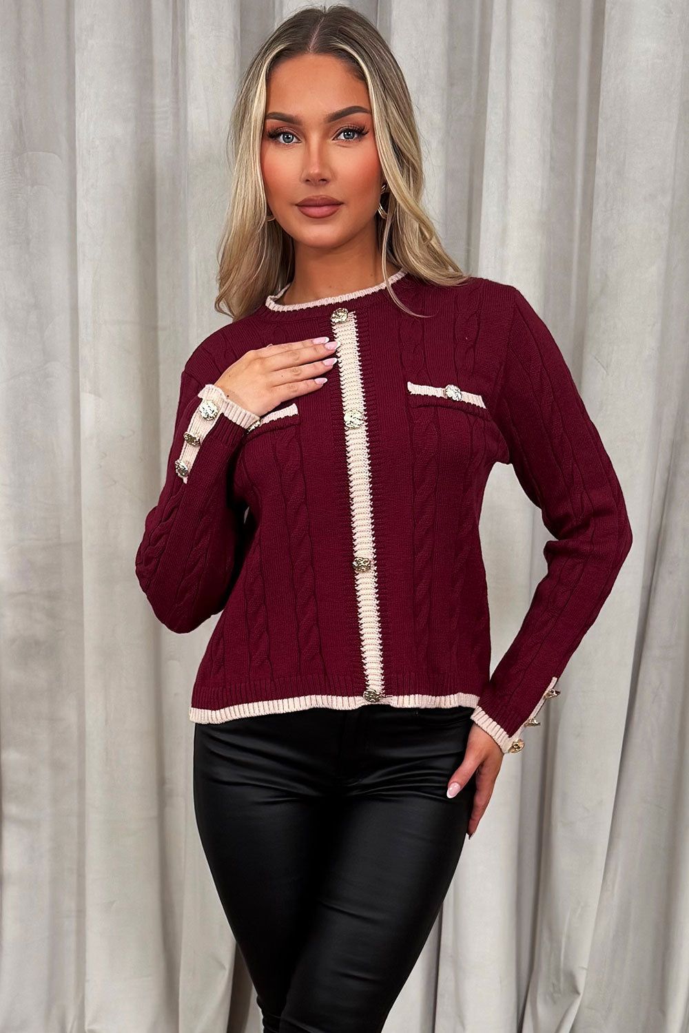 womens long sleeve gold button knitted jumper styledup