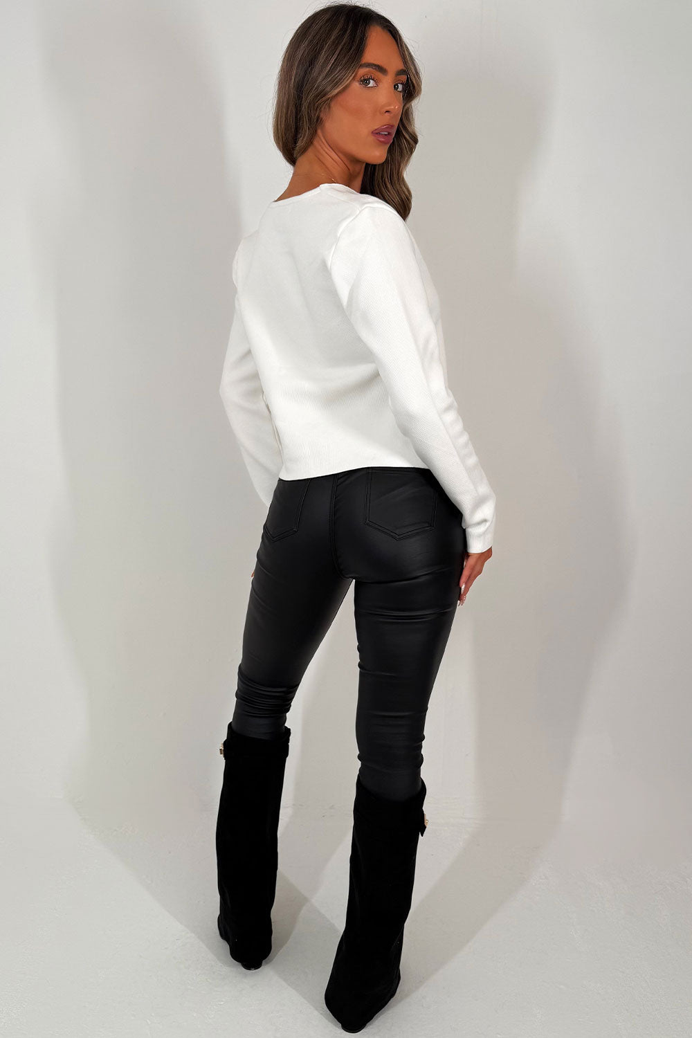 long sleeve knitted jumper cardigan with gold button womens christmas party outfit