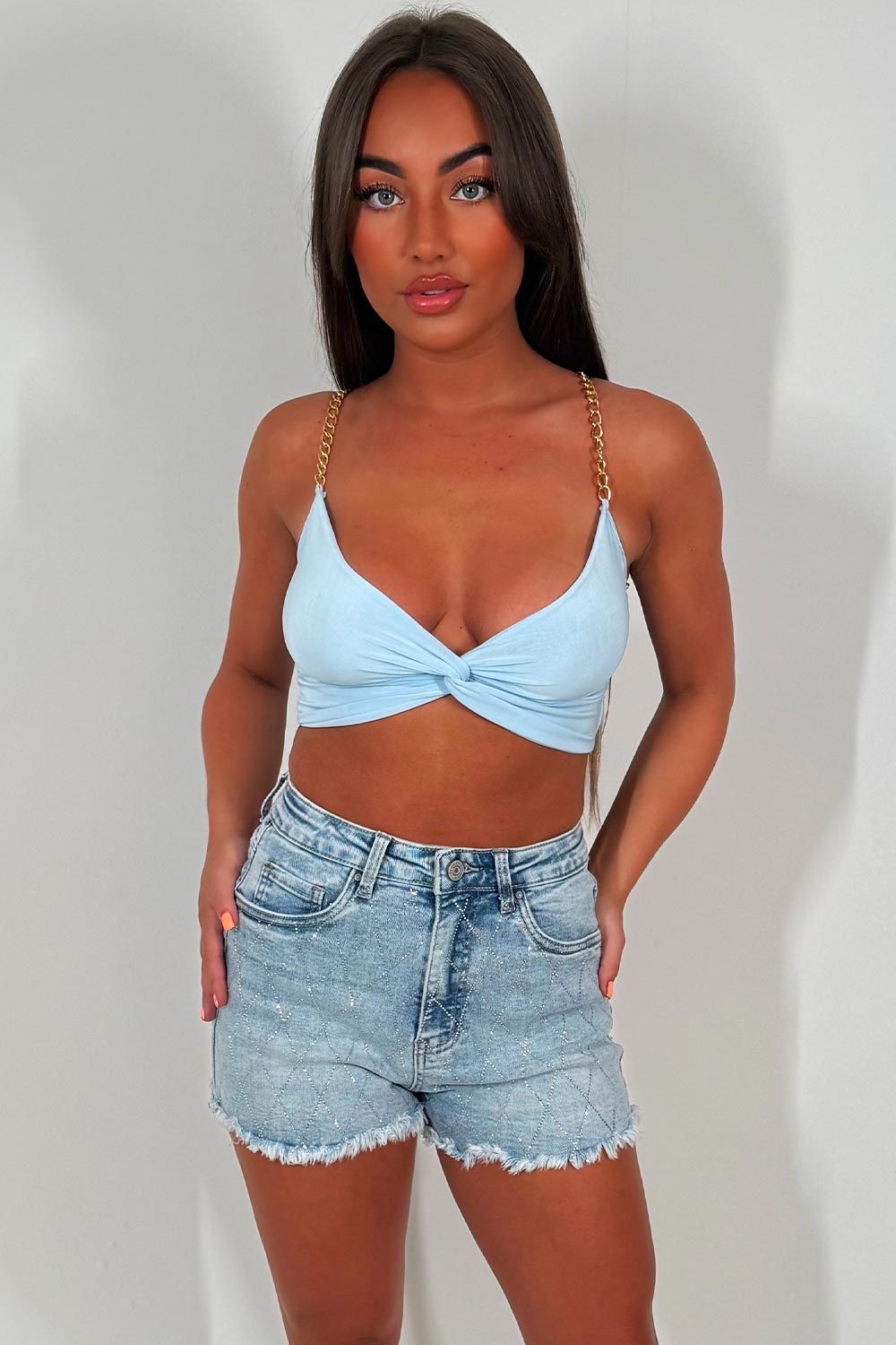 festival crop top with gold chain straps