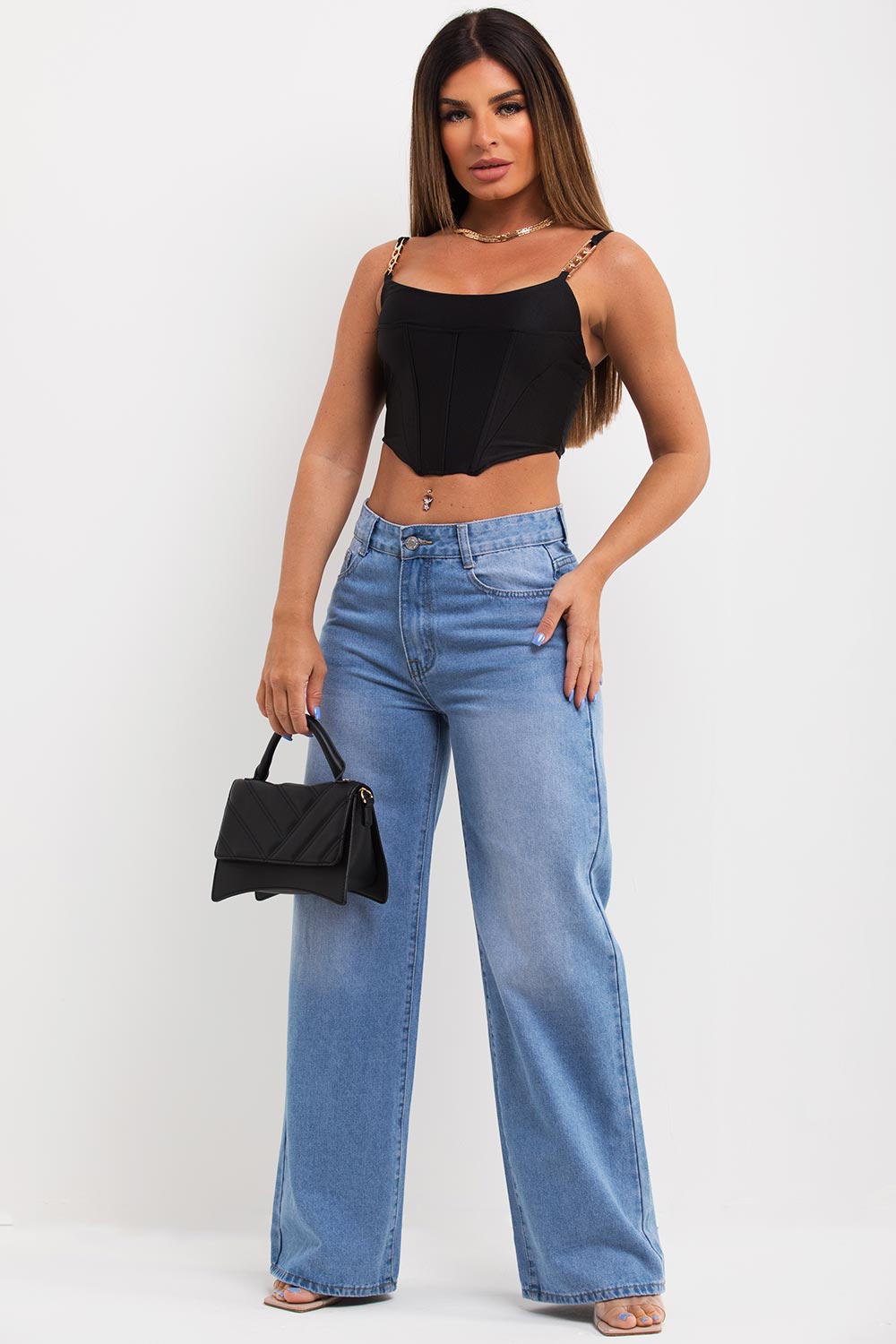 corset crop top with gold chain