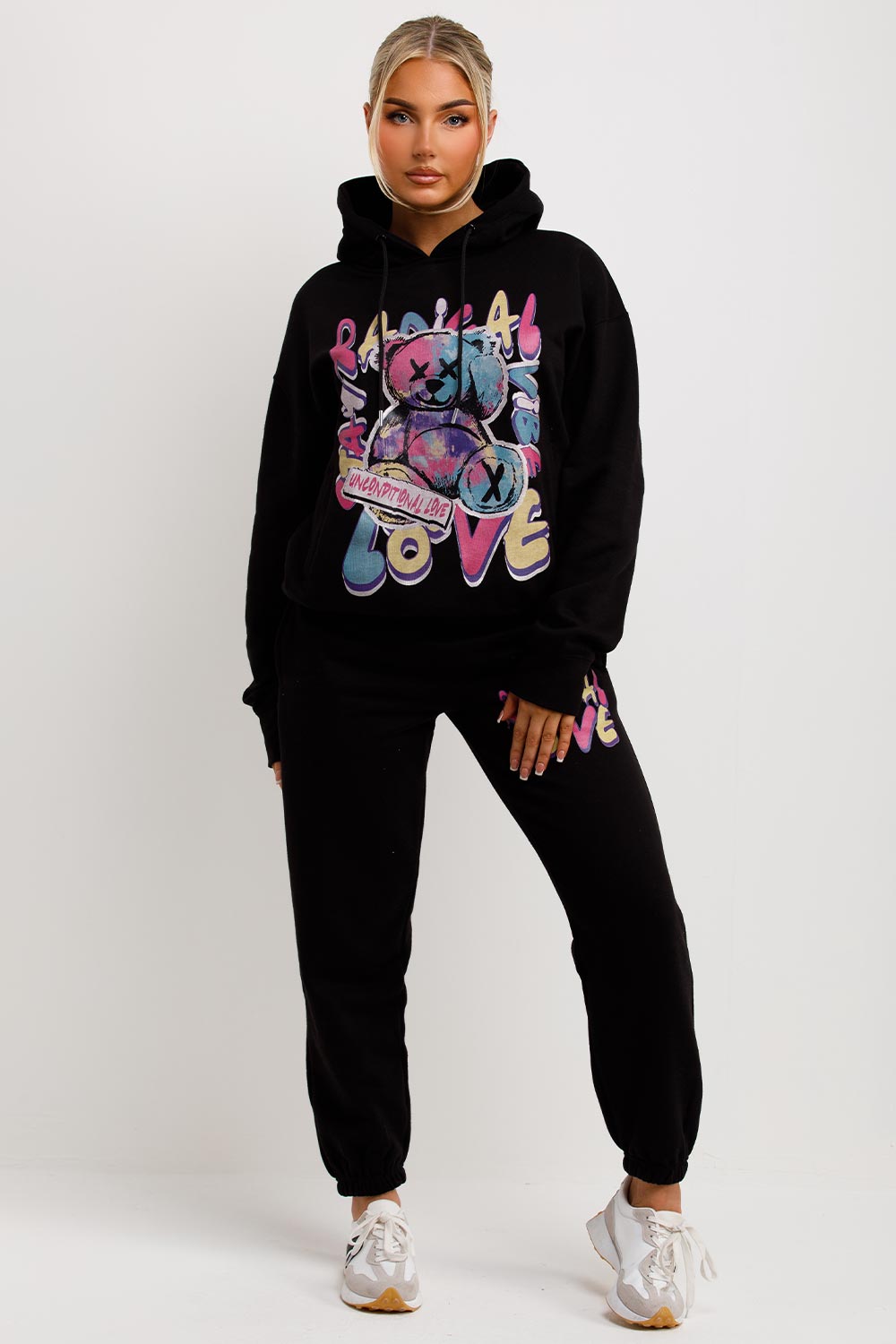 womens hoodie and joggers tracksuit with teddy bear radical graphics