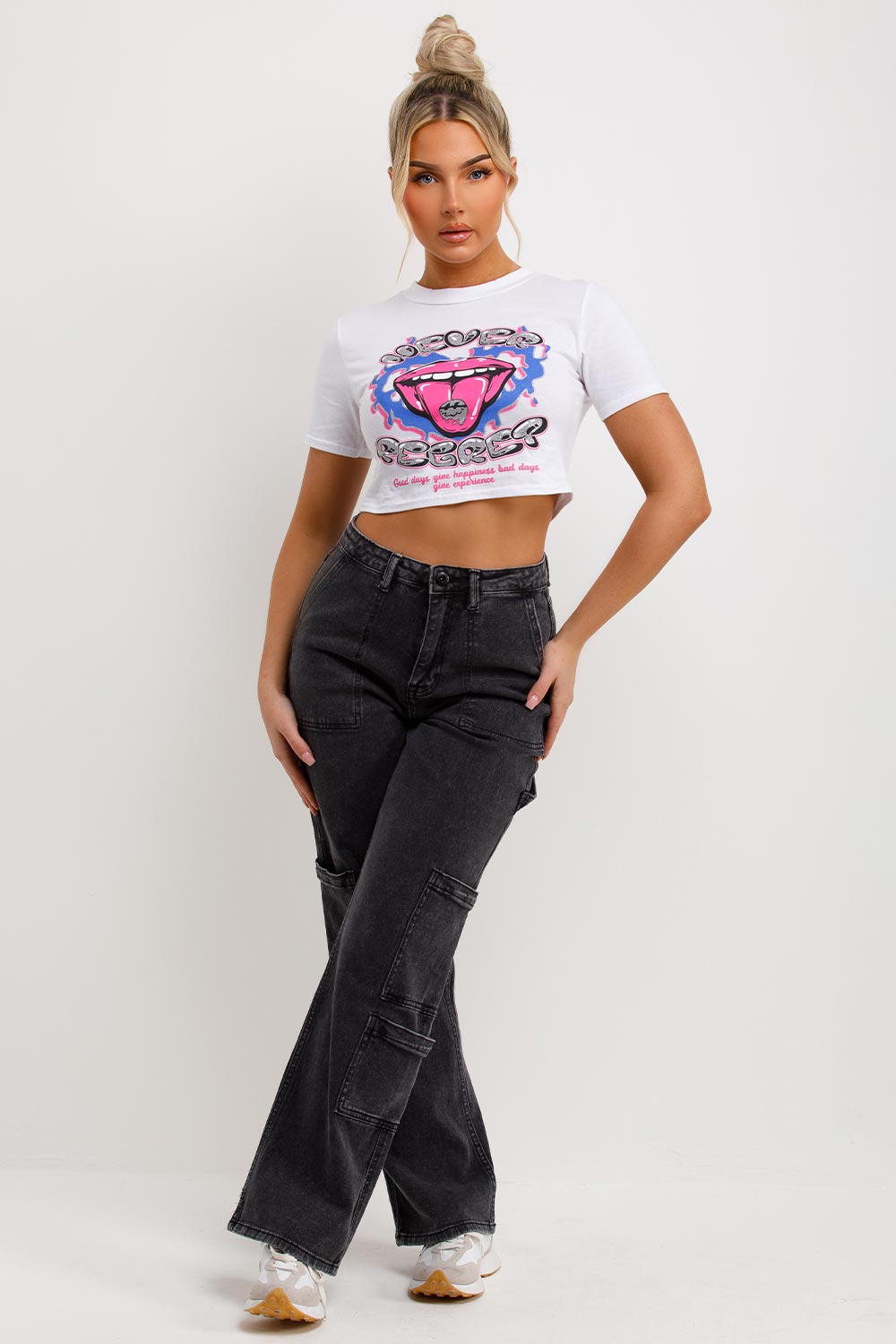 womens never regret slogan white crop t shirt