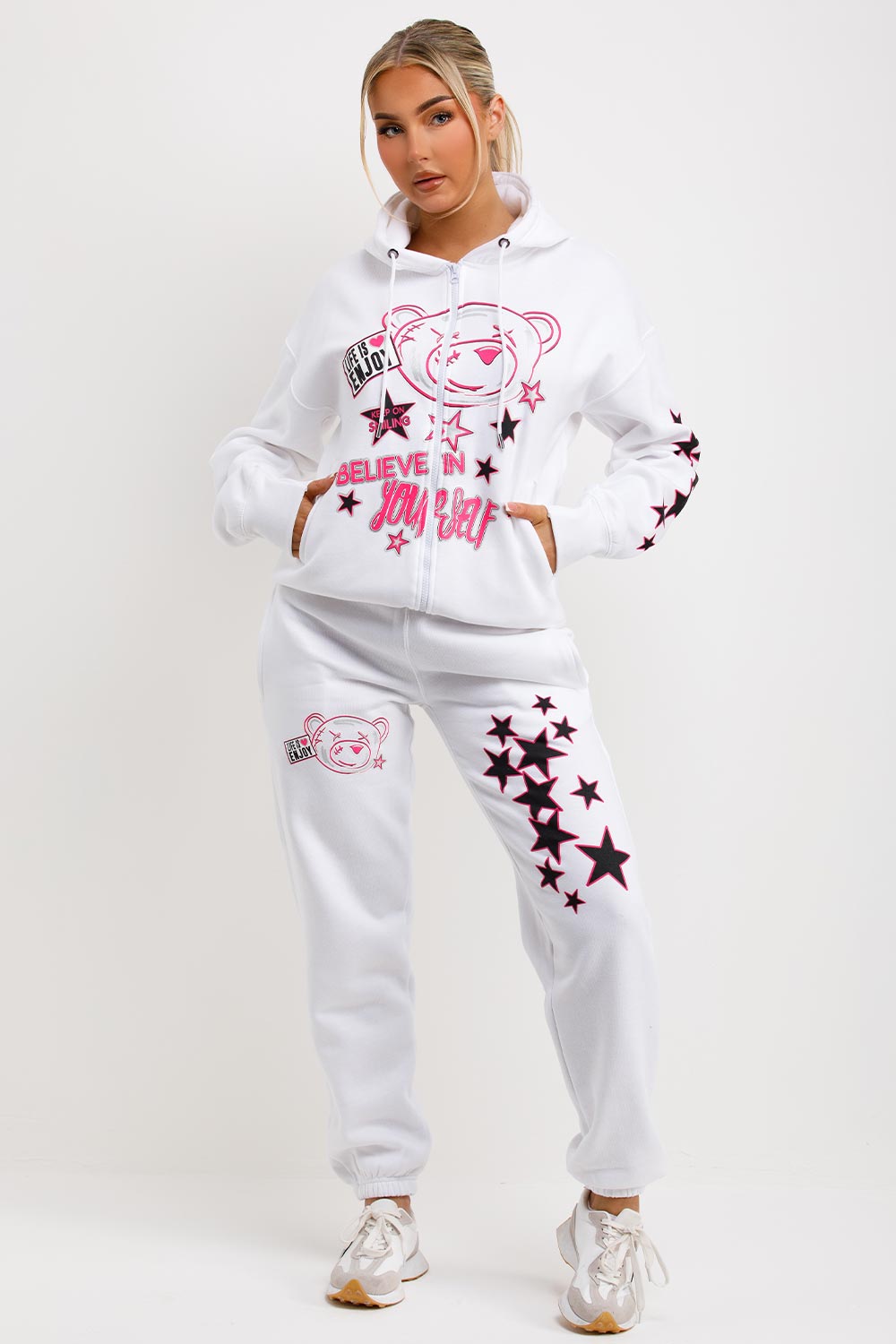 womens oversized tracksuit zip through hoodie and joggers two piece set