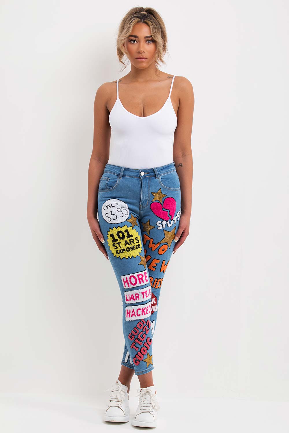 Skinny Jeans With Graphic Towelling Detail