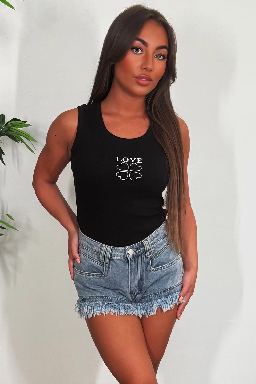 womens rib vest top with love slogan