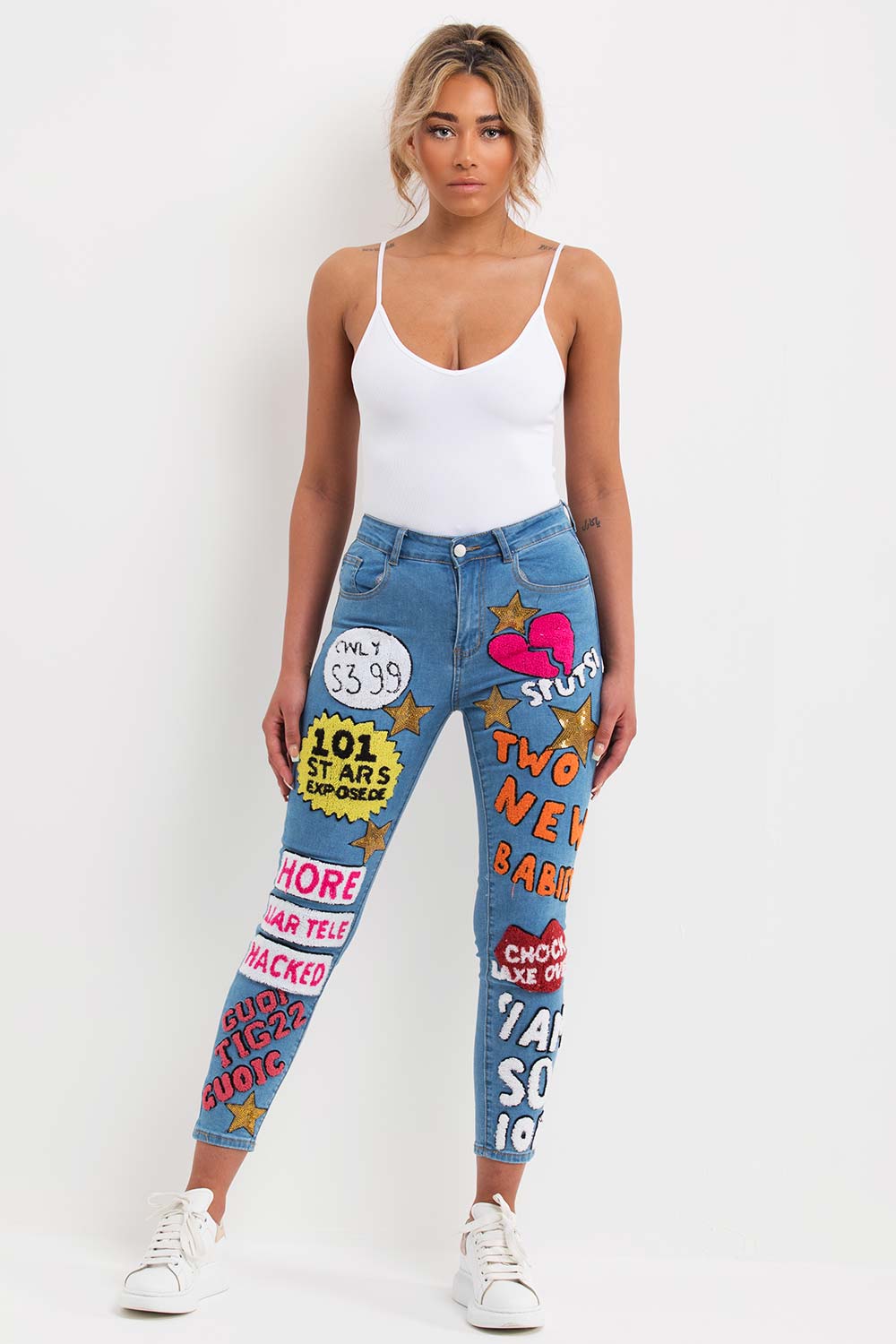 Skinny Jeans With Graphic Towelling Detail