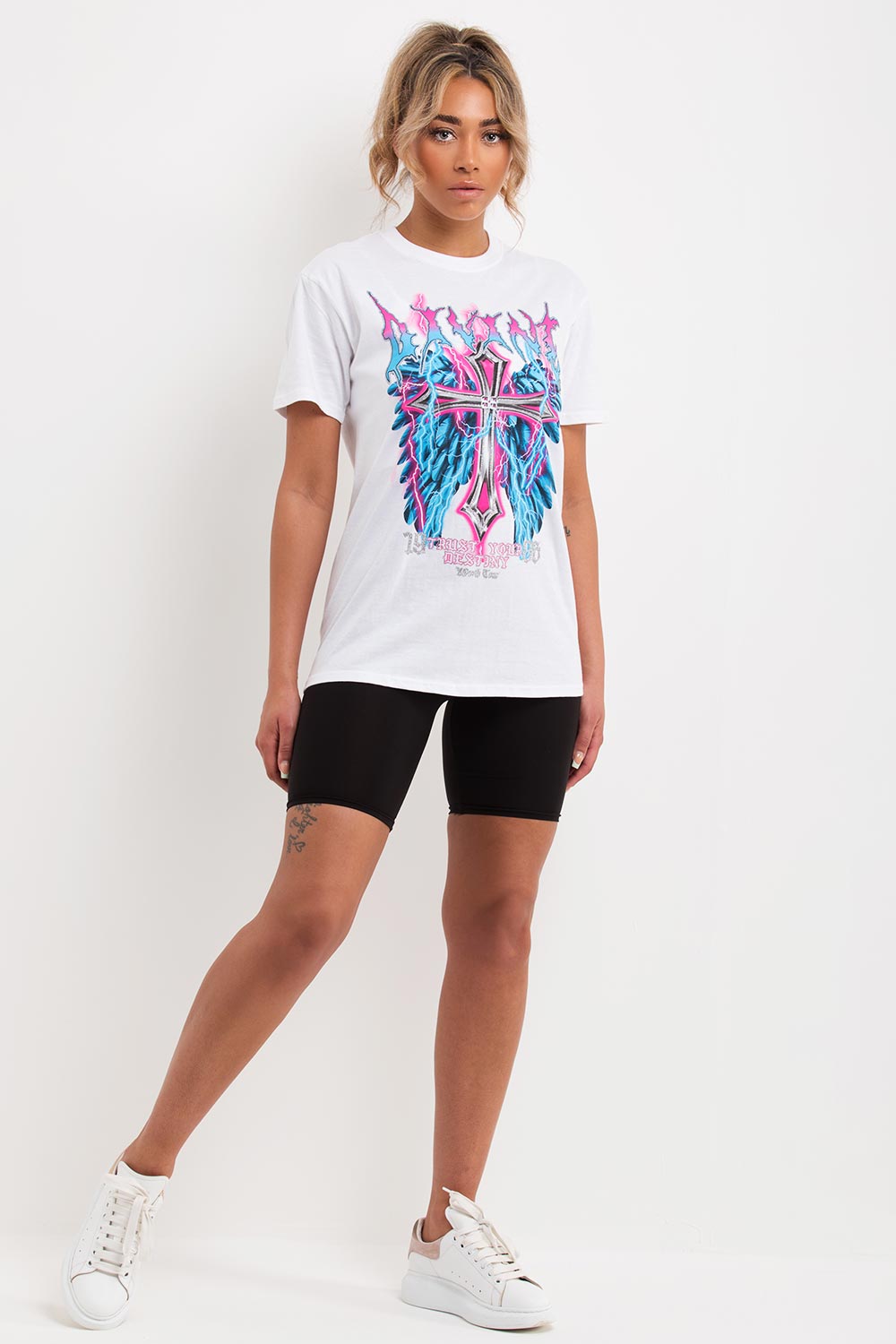 cross print oversized t shirt white