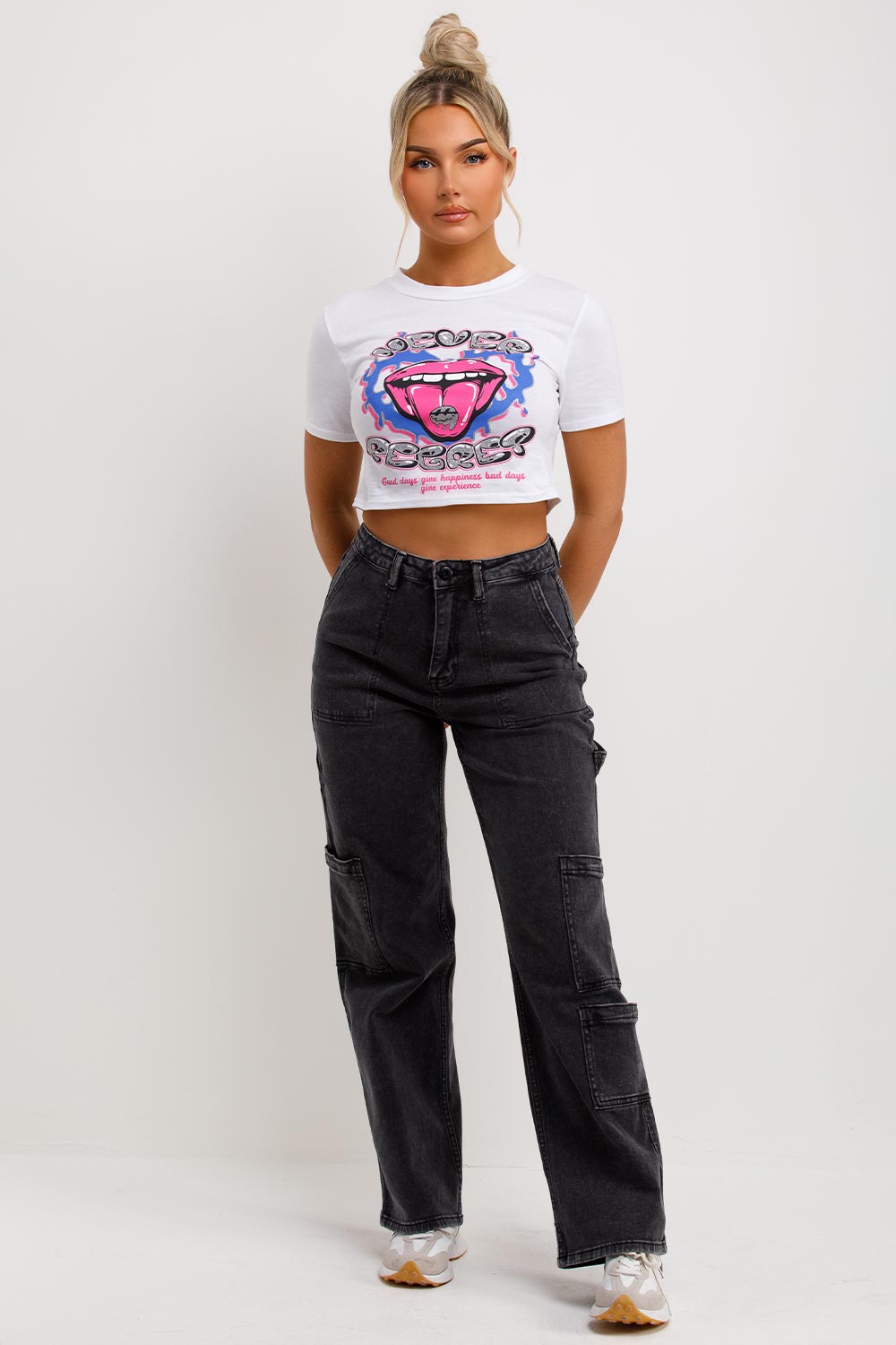 womens lips graphics crop t shirt white