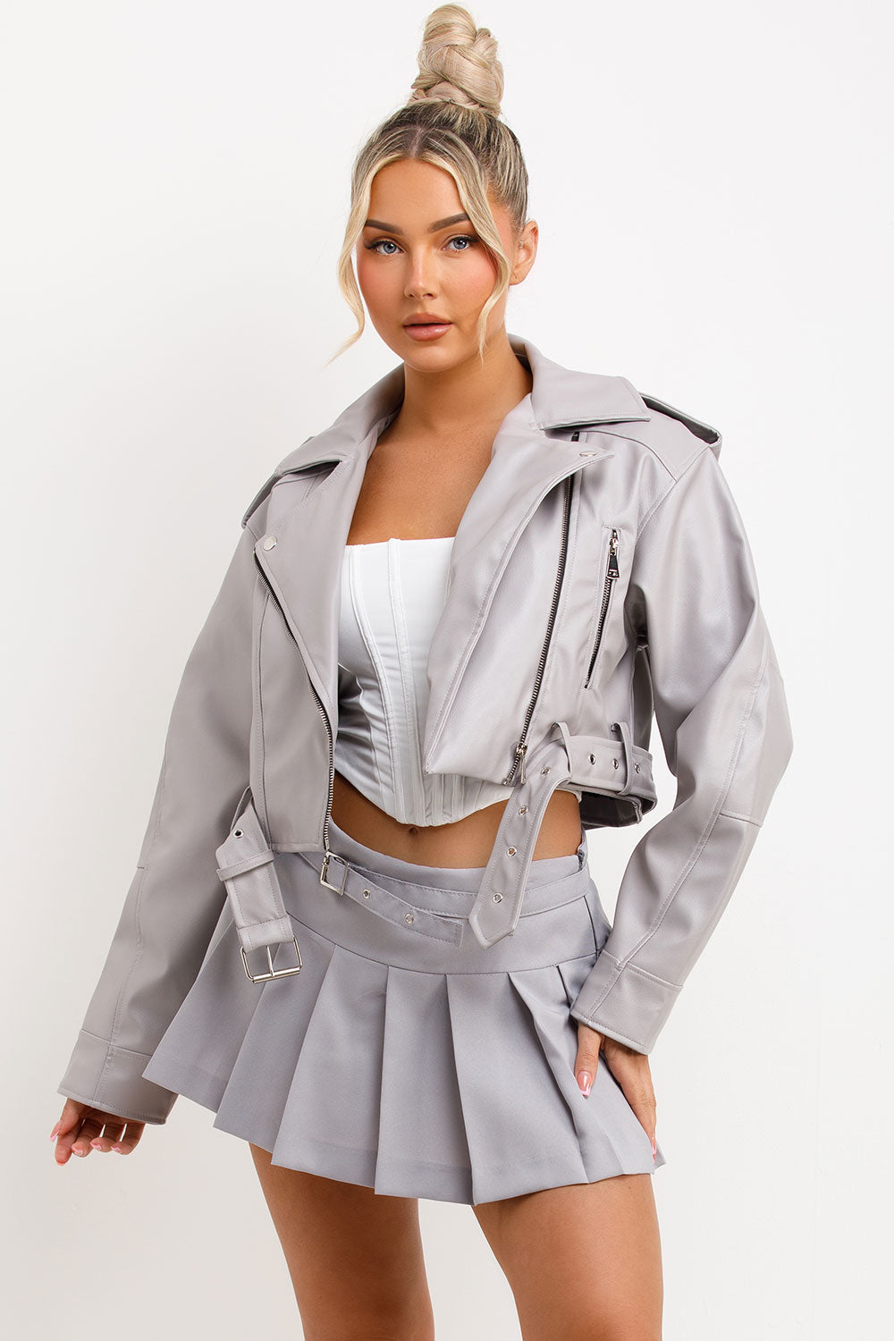 womens faux leather grey jacket zara uk