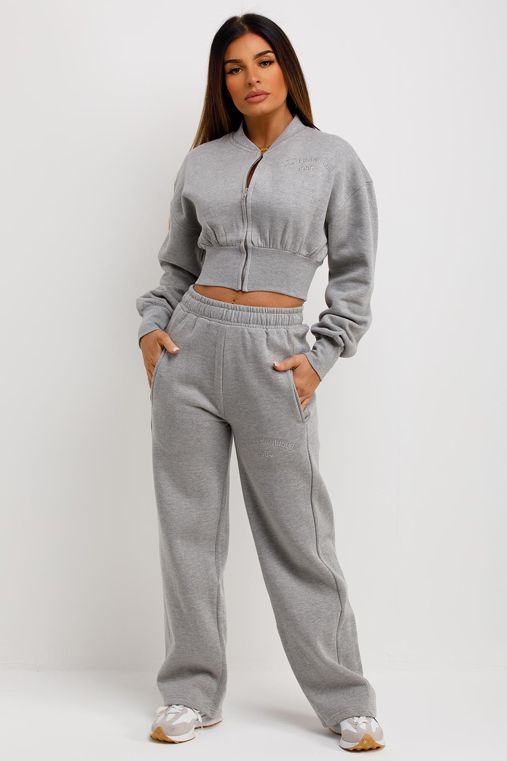 womens crop tracksuit with straight leg joggers