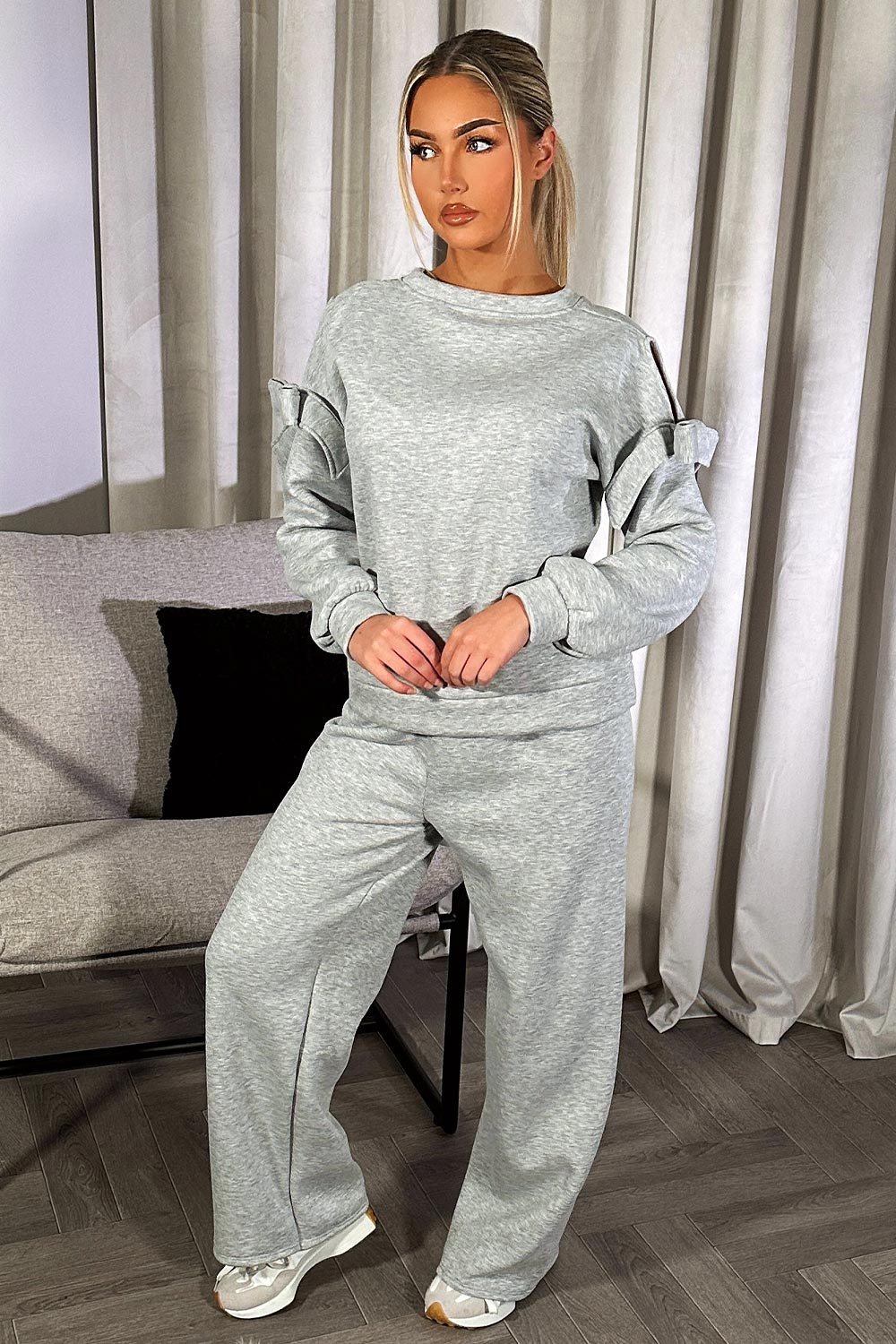 womens grey loungewear set straight leg joggers and sweatshirt co ord