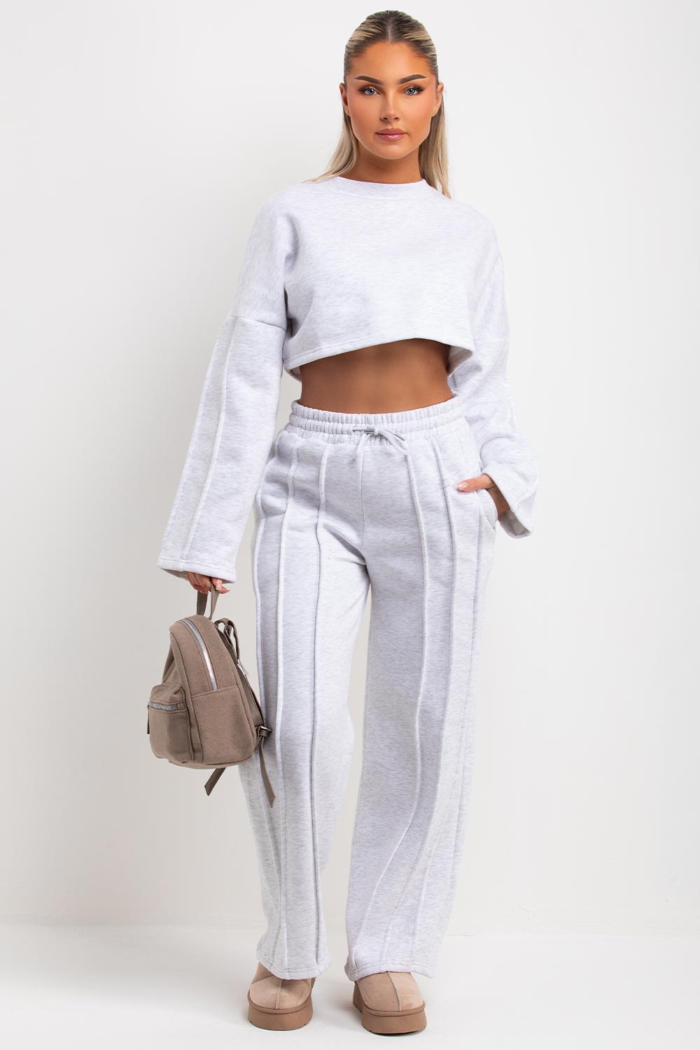 grey seam joggers and sweatshirt tracksuit co ord