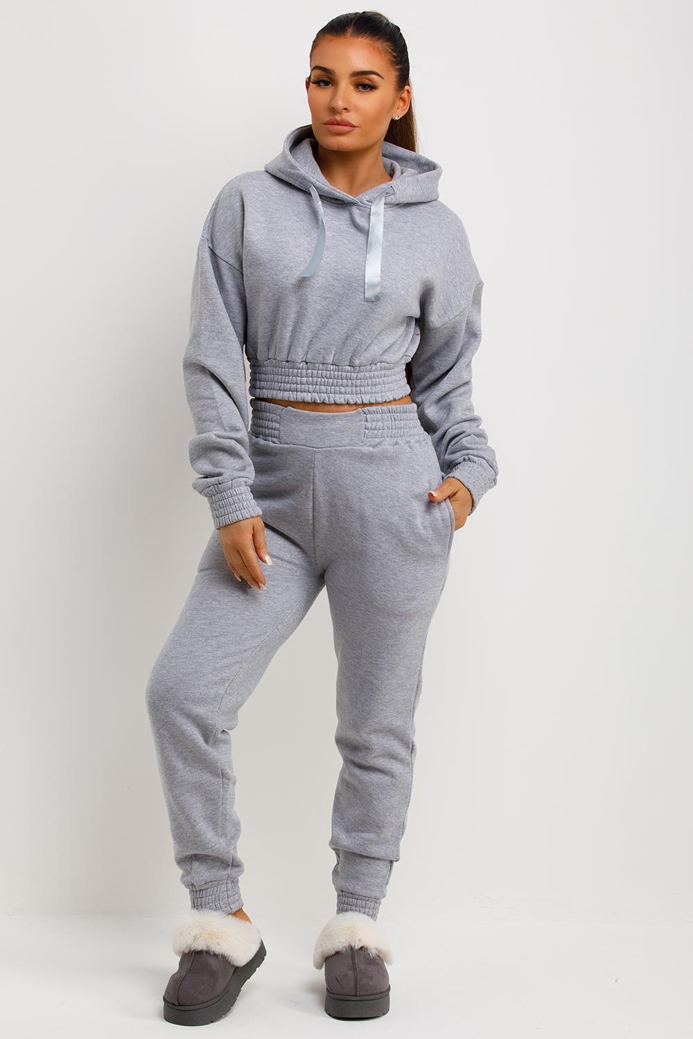 grey crop tracksuit co ord set
