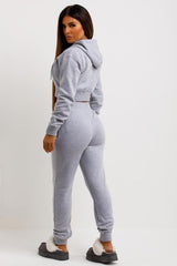 womens zip front crop hoodie and joggers tracksuit co ord set 