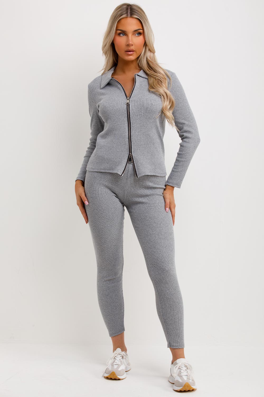 ribbed lounge set double zip