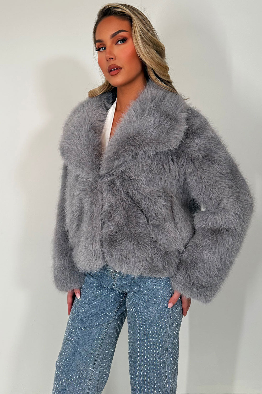 womens tan fur jacket with collars styledup