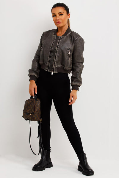 Gusty Grey Bomber Womens Leather Jacket