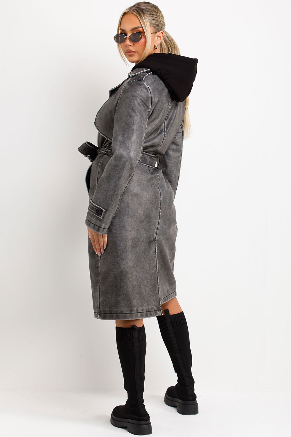 faux leather trench coat
