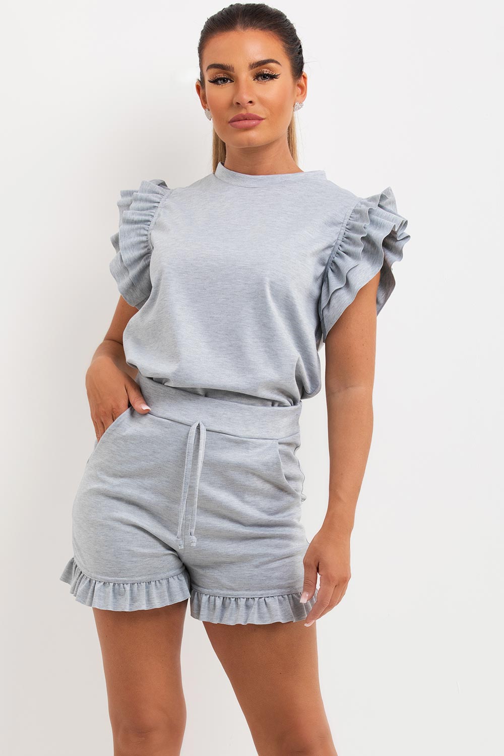 frill hem shorts and top co ord set