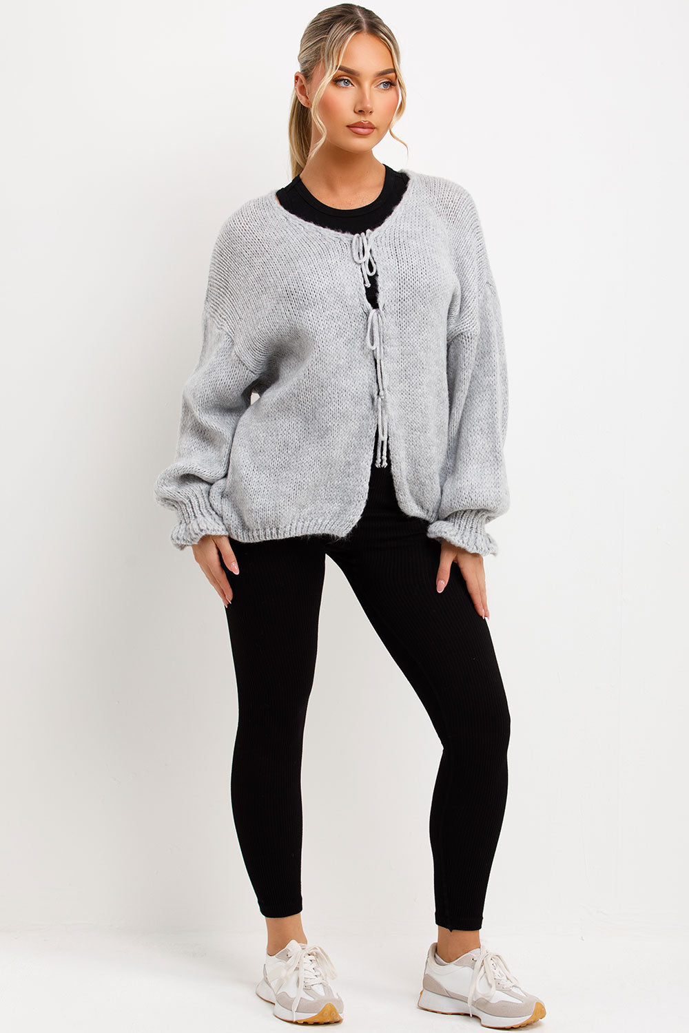 womens tie front knitted cardigan chunky knit